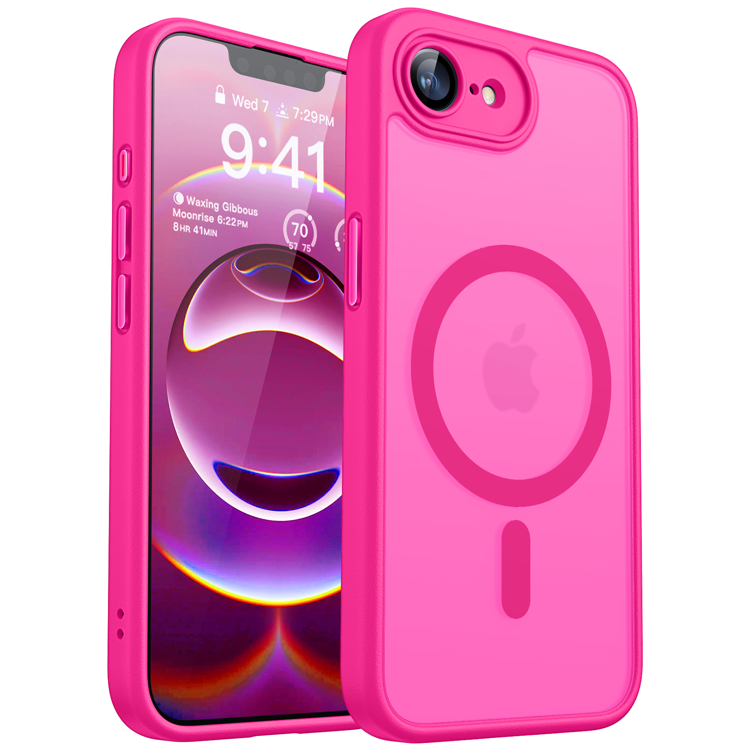 CANSHN Magnetic for iPhone 16e Case Clear, Upgraded [Full Camera Protection] [Compatible with Magsafe] Non-Yellowing Protective Shockproof Bumper - Hot Pink