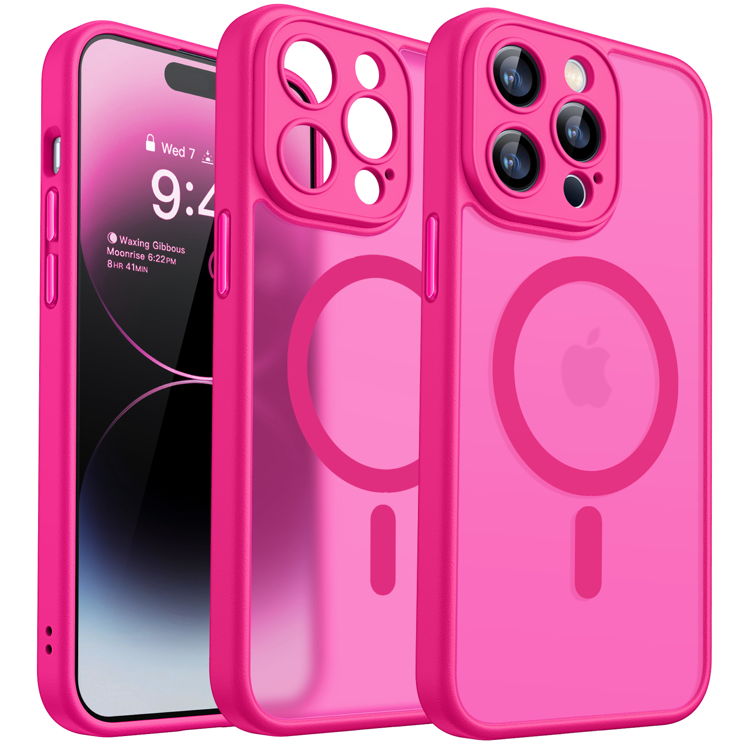 CANSHN Magnetic Compatible with iPhone 14 Pro Case, Upgraded [Full Camera Protection] [Compatible with Magsafe] [Translucent Matte] Shockproof Protective Phone Case Cover 6.1 Inch - Hot Pink