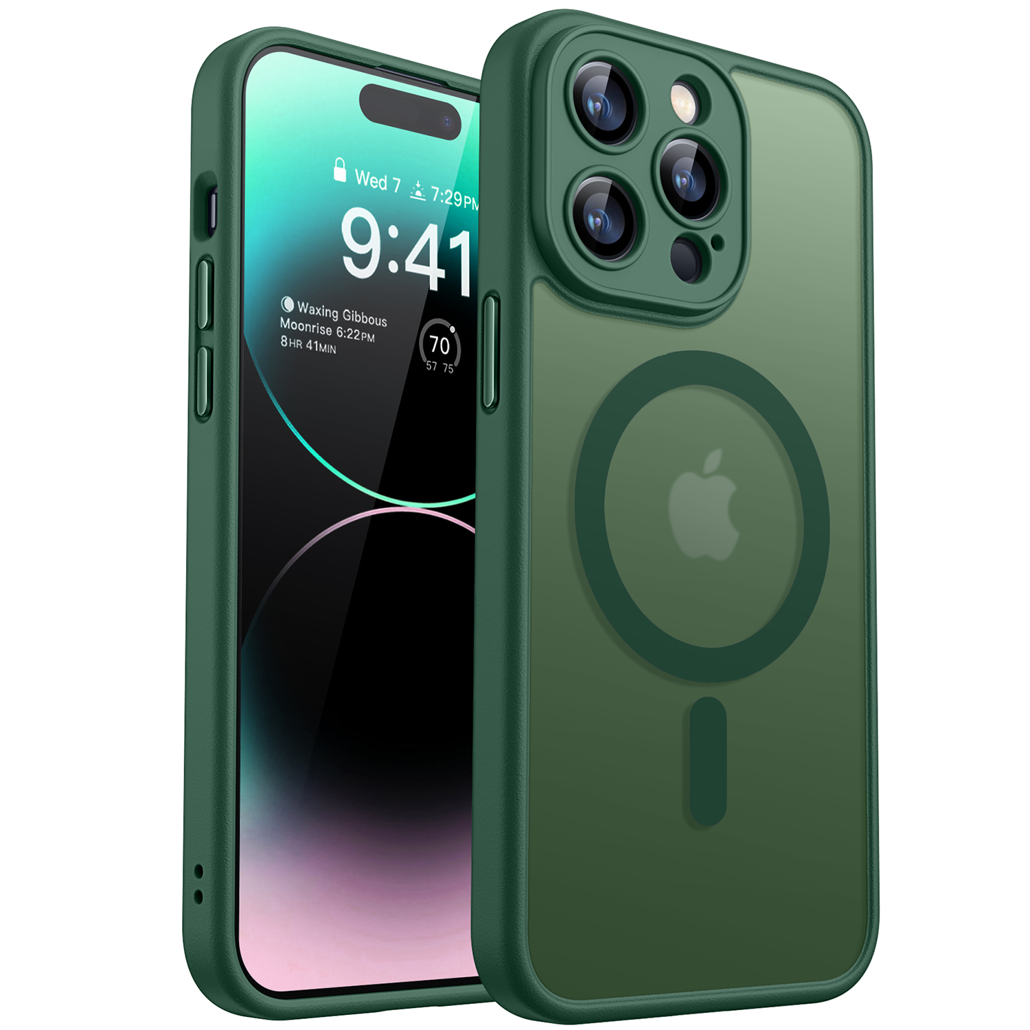 CANSHN Magnetic Compatible with iPhone 14 Pro Case, Upgraded [Full Camera Protection] [Compatible with Magsafe] [Translucent Matte] Shockproof Protective Phone Case Cover 6.1 Inch - Deep Green