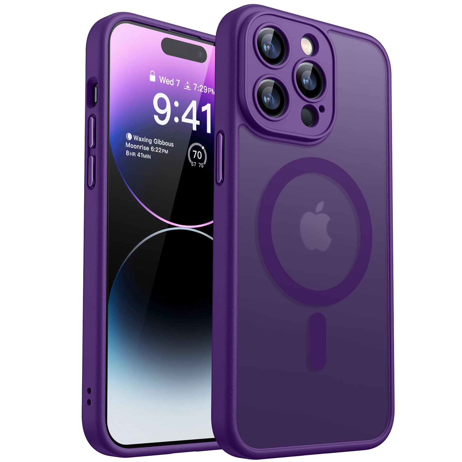 CANSHN Magnetic Compatible with iPhone 14 Pro Case, Upgraded [Full Camera Protection] [Compatible with Magsafe] [Translucent Matte] Shockproof Protective Phone Case Cover 6.1 Inch - Deep Purple