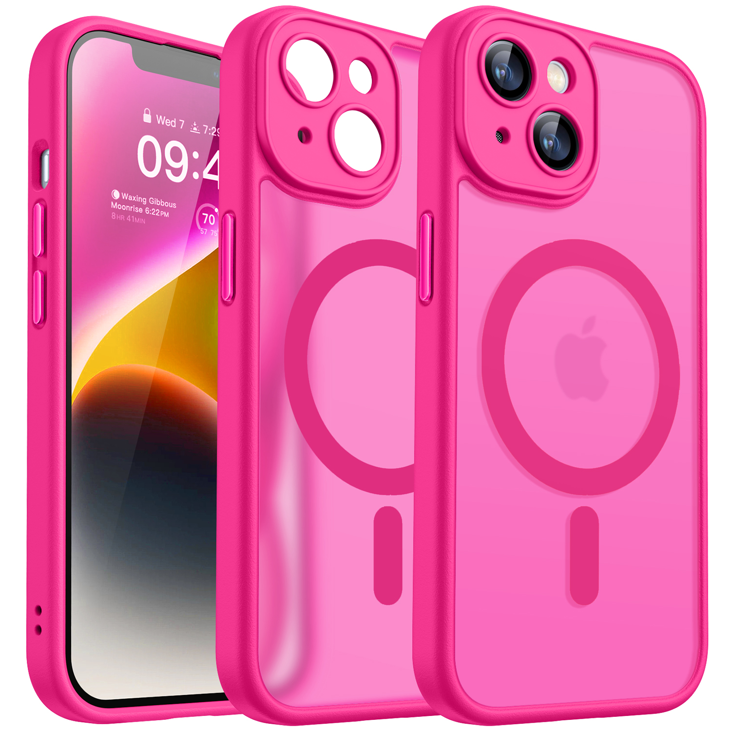 CANSHN Magnetic for iPhone 14 Case, Upgraded [Full Camera Protection] [Compatible with Magsafe] [Translucent Matte] Shockproof Protective Phone Case for iPhone 14 6.1 Inch - Hot Pink