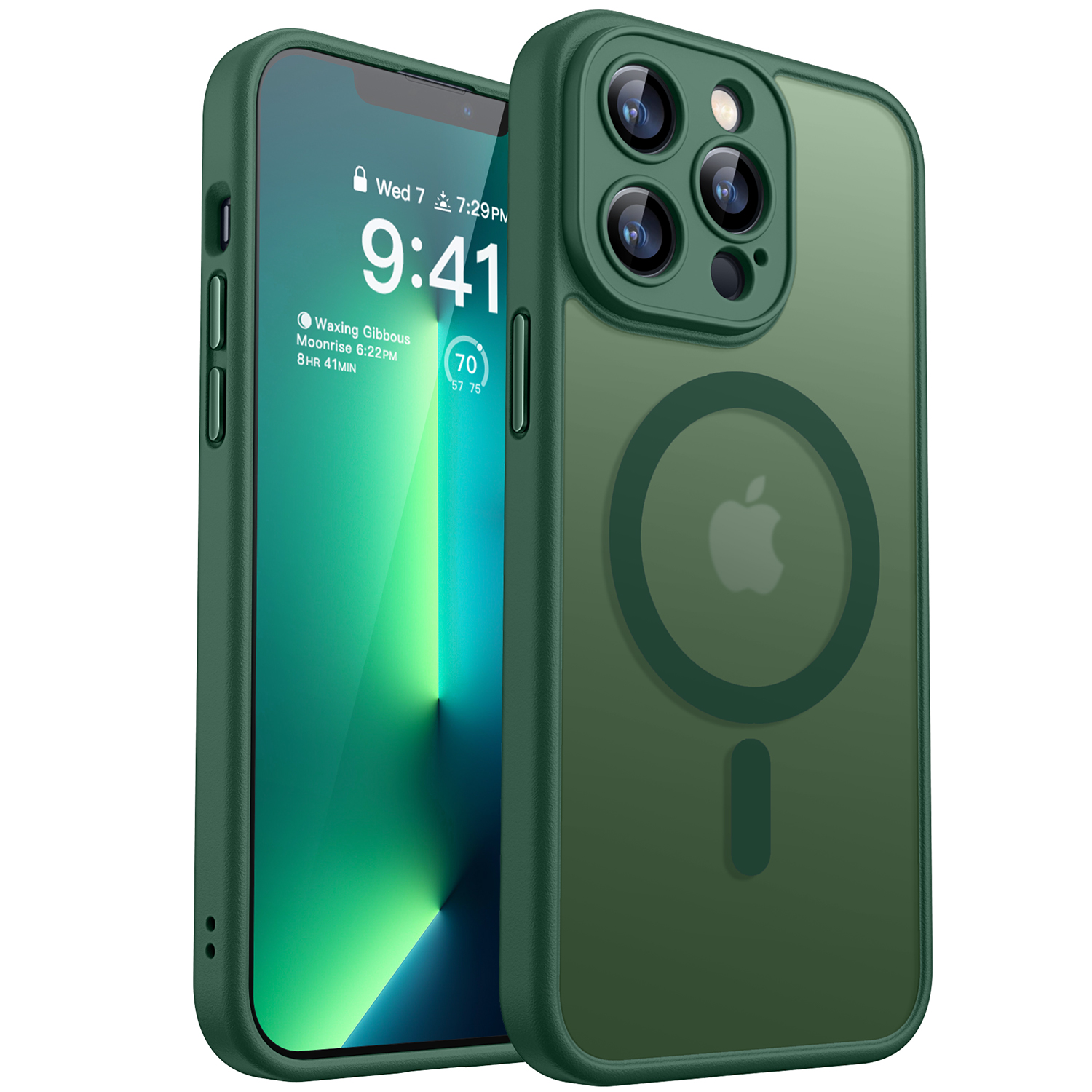 CANSHN Magnetic Compatible with iPhone 13 Pro Case, Upgraded [Full Camera Protection] [Compatible with Magsafe] [Translucent Matte] Shockproof Protective Phone Case Cover 6.1 Inch - Deep Green