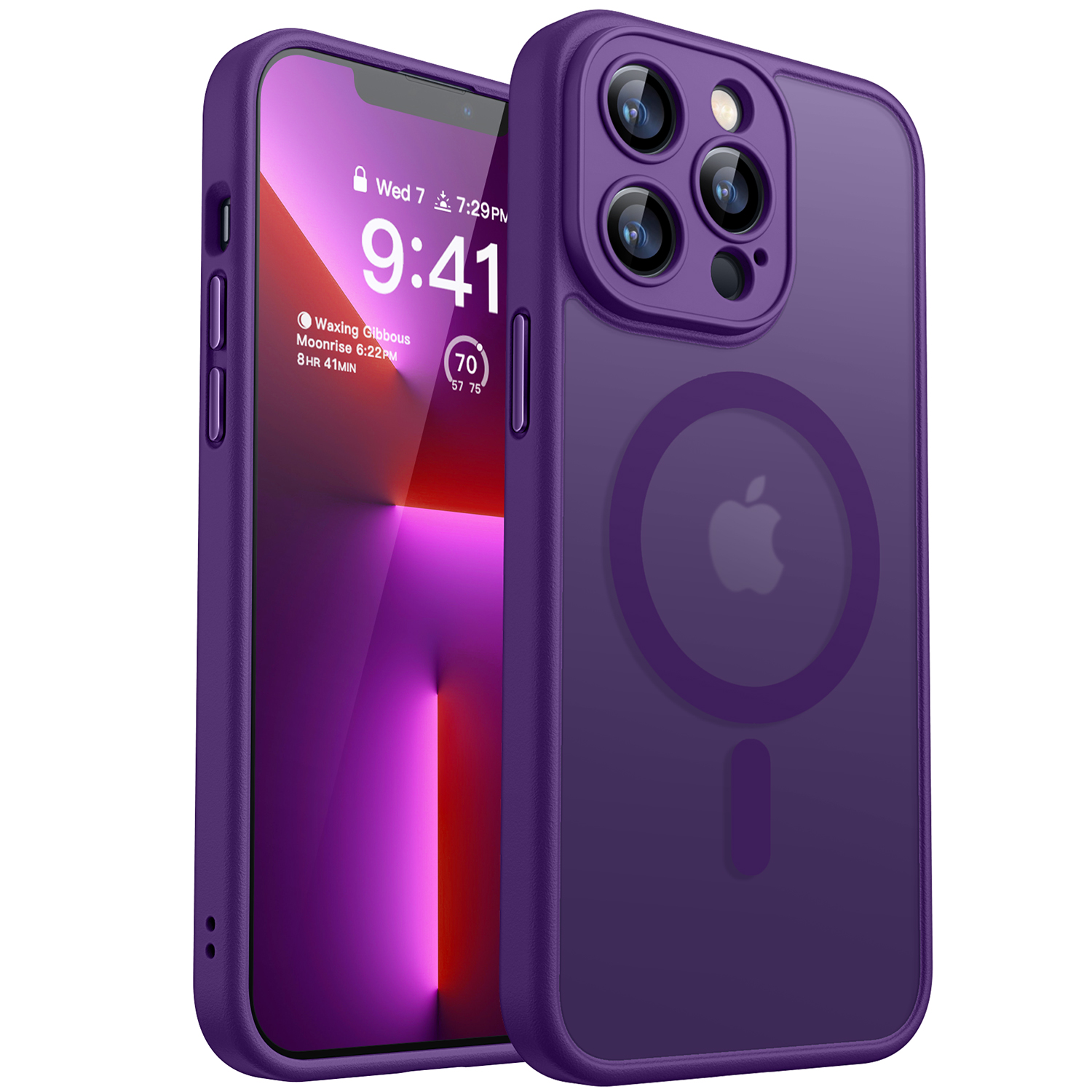 CANSHN Magnetic Compatible with iPhone 13 Pro Case, Upgraded [Full Camera Protection] [Compatible with Magsafe] [Translucent Matte] Shockproof Protective Phone Case Cover 6.1 Inch - Deep Purple