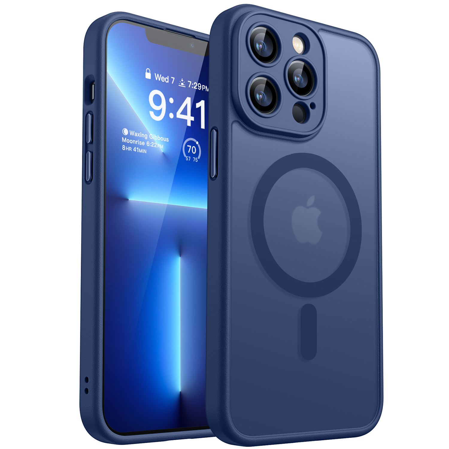 CANSHN Magnetic Compatible with iPhone 13 Pro Case, Upgraded [Full Camera Protection] [Compatible with Magsafe] [Translucent Matte] Shockproof Protective Phone Case Cover 6.1 Inch - Deep Blue
