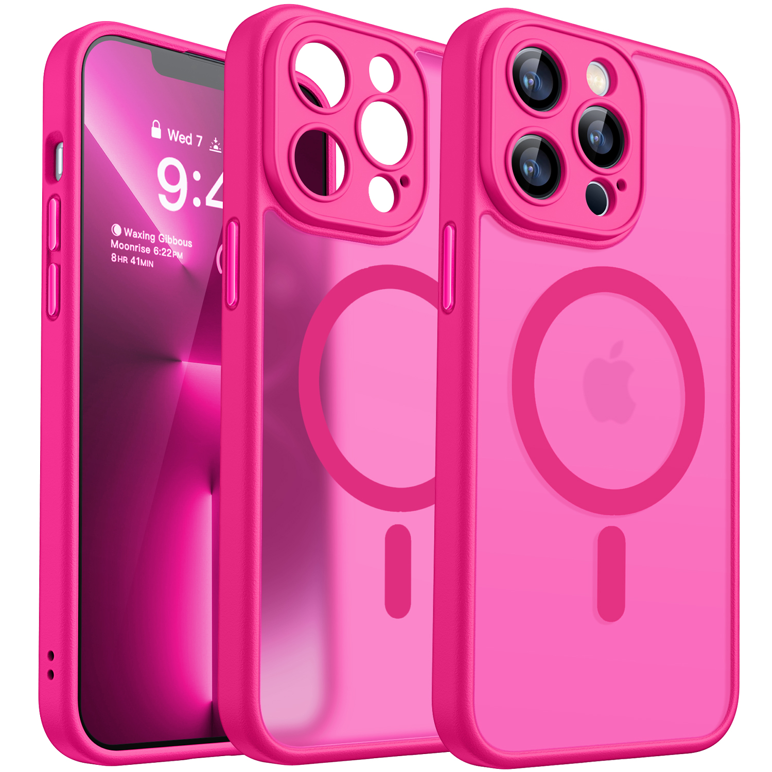 CANSHN Magnetic Compatible with iPhone 13 Pro Max Case, Upgraded [Full Camera Protection] [Compatible with Magsafe] [Translucent Matte] Shockproof Protective Phone Case Cover 6.7 Inch - Hot Pink