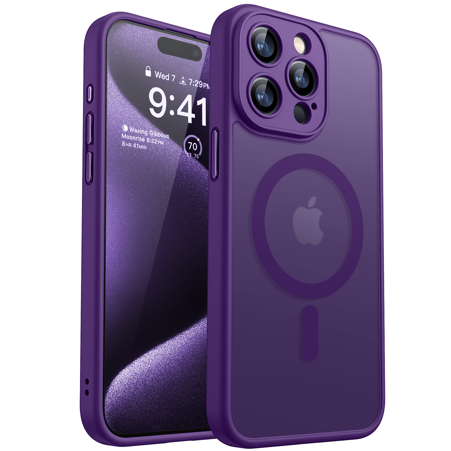 CANSHN Magnetic Compatible with iPhone 15 Pro Case, Upgraded [Full Camera Protection] [Compatible with Magsafe] [Translucent Matte] Shockproof Protective Phone Case Cover 6.1 Inch - Deep Purple