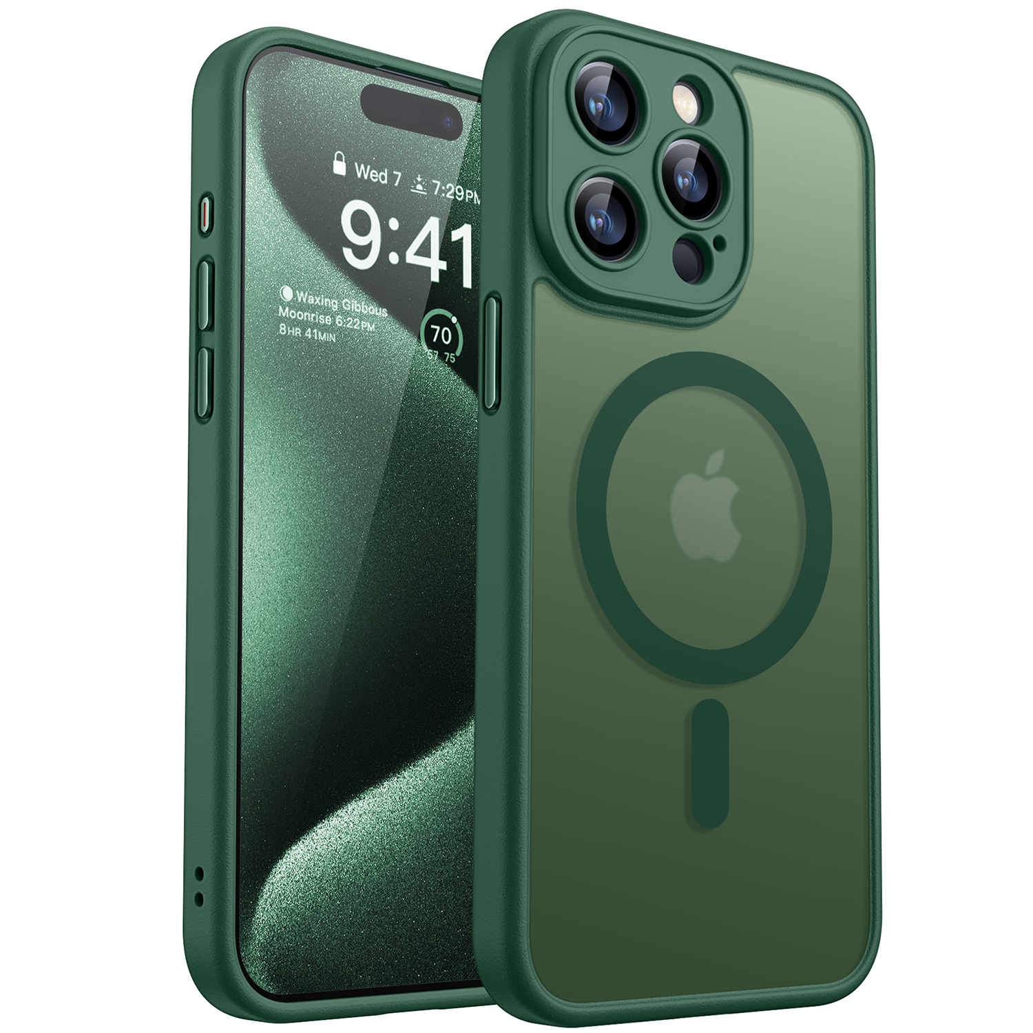 CANSHN Magnetic Compatible with iPhone 15 Pro Case, Upgraded [Full Camera Protection] [Compatible with Magsafe] [Translucent Matte] Shockproof Protective Phone Case Cover 6.1 Inch - Deep Green