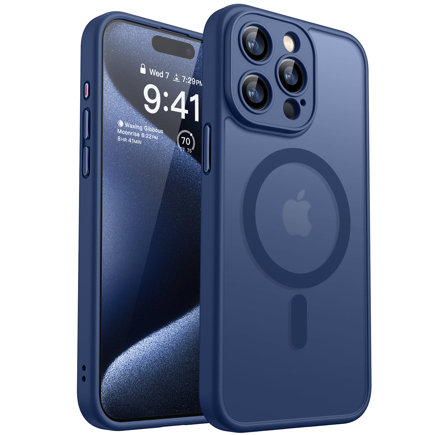 CANSHN Magnetic Compatible with iPhone 15 Pro Max Case, Upgraded [Full Camera Protection] [Compatible with Magsafe] [Translucent Matte] Shockproof Protective Phone Case Cover 6.7 Inch - Deep Blue