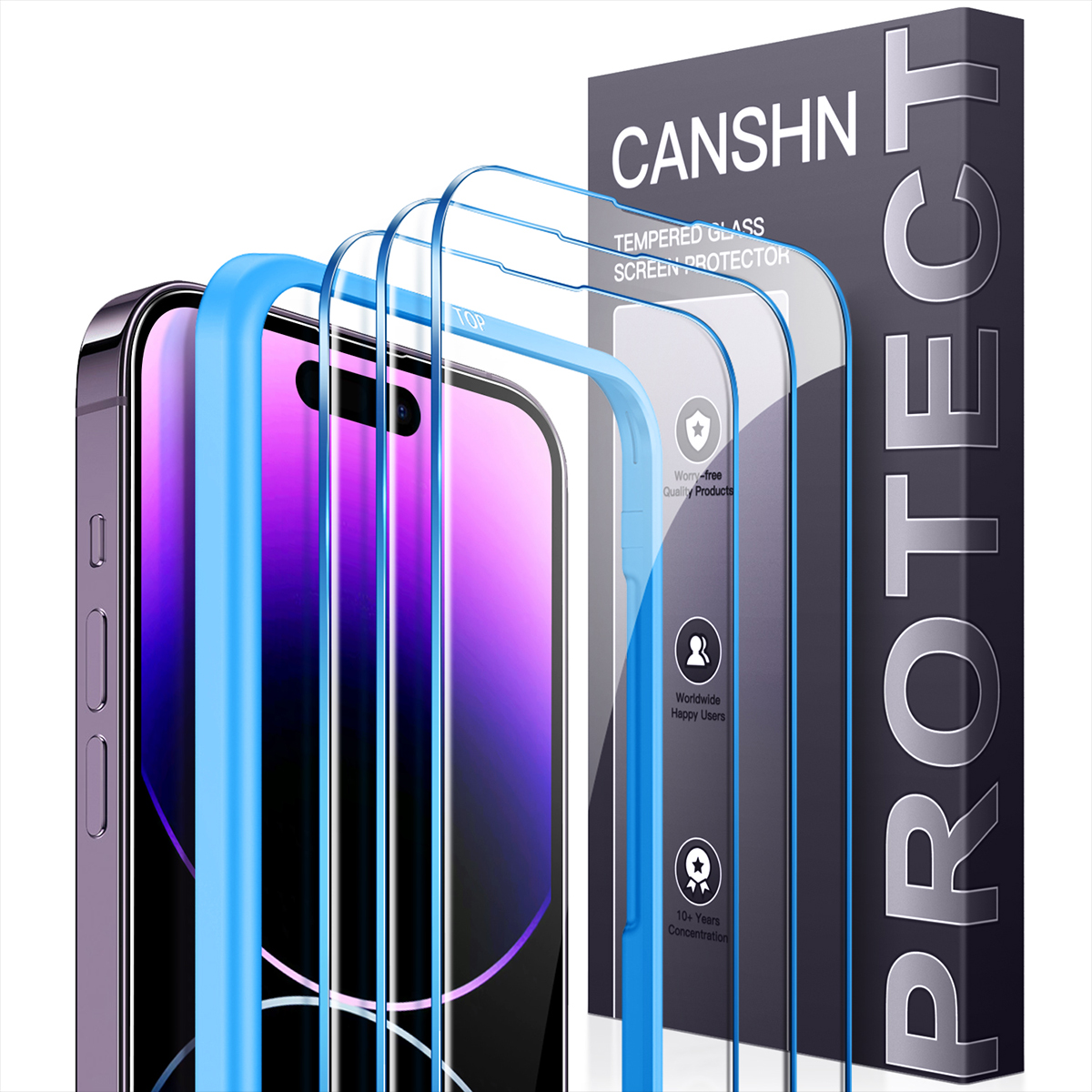 CANSHN Screen Protector for iPhone 14 Pro, 6.1-Inch, Tempered Glass Film, 3-Pack