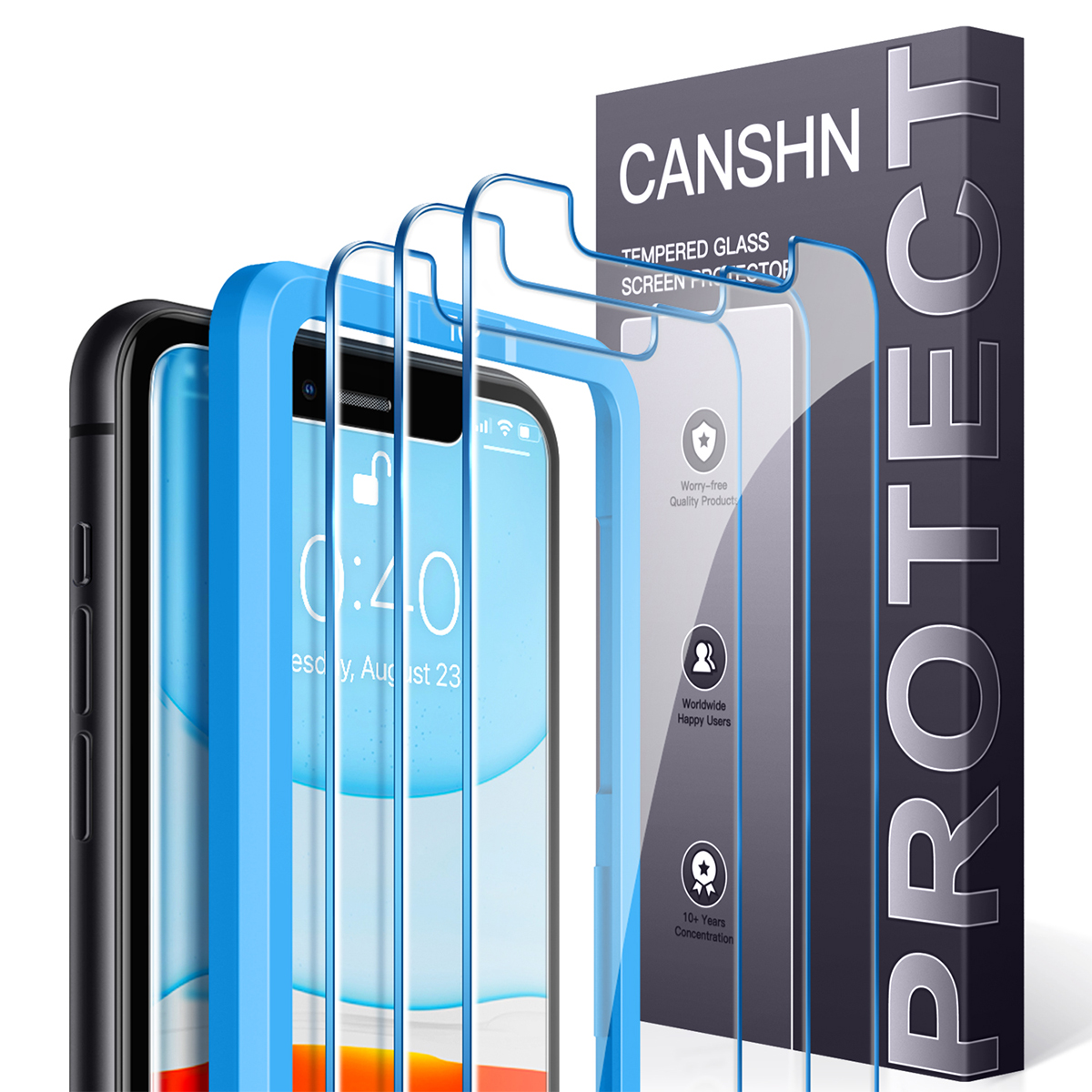 CANSHN Screen Protector for iPhone 11 and iPhone XR, 6.1-Inch, Tempered Glass Film, 3-Pack